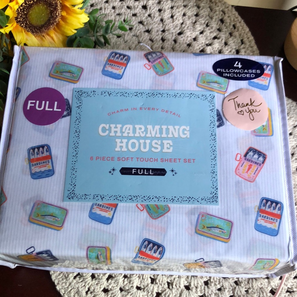 Charming House FULL Sheet Set - Sardine Tin Print - White & Pastel